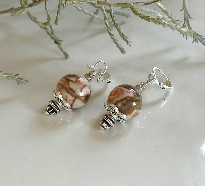 Huggie African Jasper Leaver Back Earrings