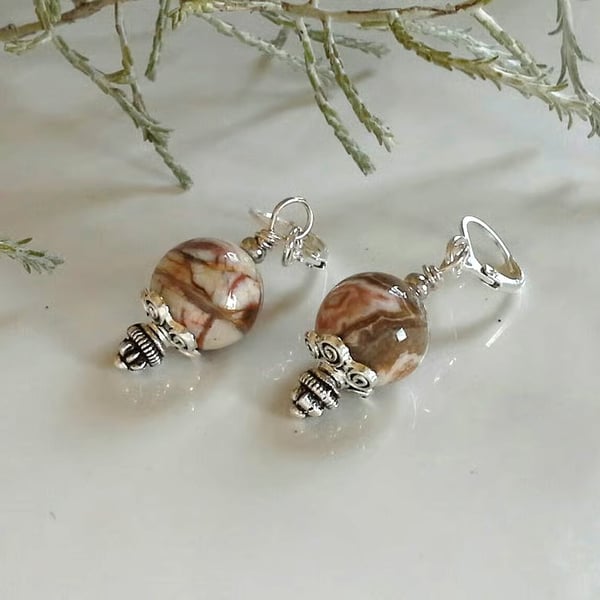 Huggie African Jasper Leaver Back Earrings
