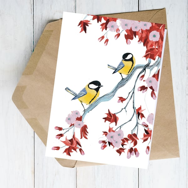 Blank card Great Tit garden bird card 