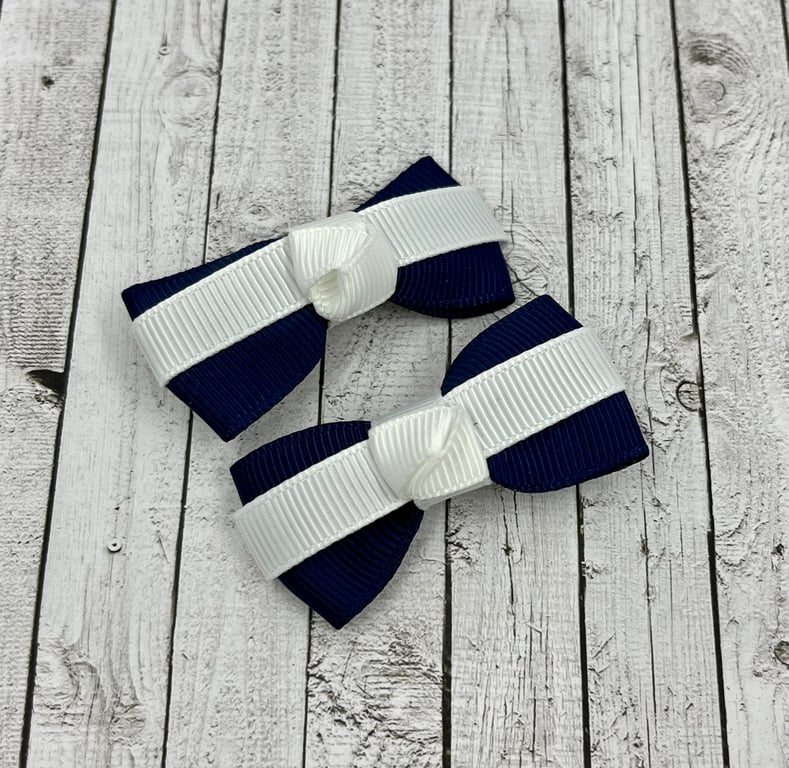 Itty Bitty Navy and White on Clips (pair)