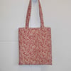 Tote bag long handles dark pink printed linen