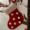 Red Fused Glass Stocking Christmas Decoration