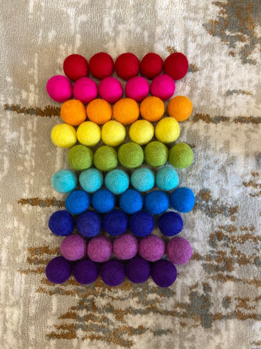 Rainbow Mix 2.5cm 100% Nepalese wool felt ball pom poms Montessori sensory play