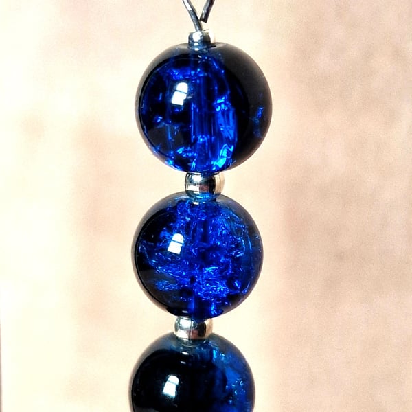 Blue Crackle Glass & Silver Drop Earrings - Handmade Jewellery
