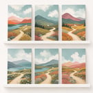 Pack of 6 -  Travel - Munro - Hiking - A6 White Linen Note Cards & Envelope Set