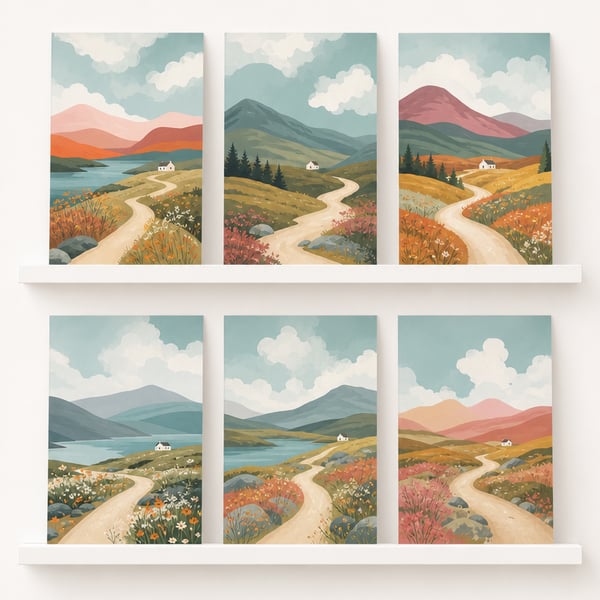Pack of 6 -  Travel - Munro - Hiking - A6 White Linen Note Cards & Envelope Set