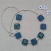 Czech Square Glass Aquamarine Beaded Necklace