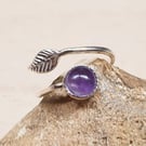 Delicate Amethyst leaf ring. February birthstone. Size N