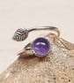 Delicate Amethyst leaf ring. February birthstone. Size N - Image 1