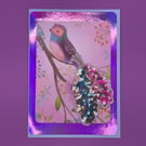 Sequin bird card with removable iron on motif