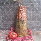 stoneware rustic horn vase in olive and flame fern pattern