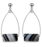 Natural Striped Agate Teardrop Earrings in Silver Tone