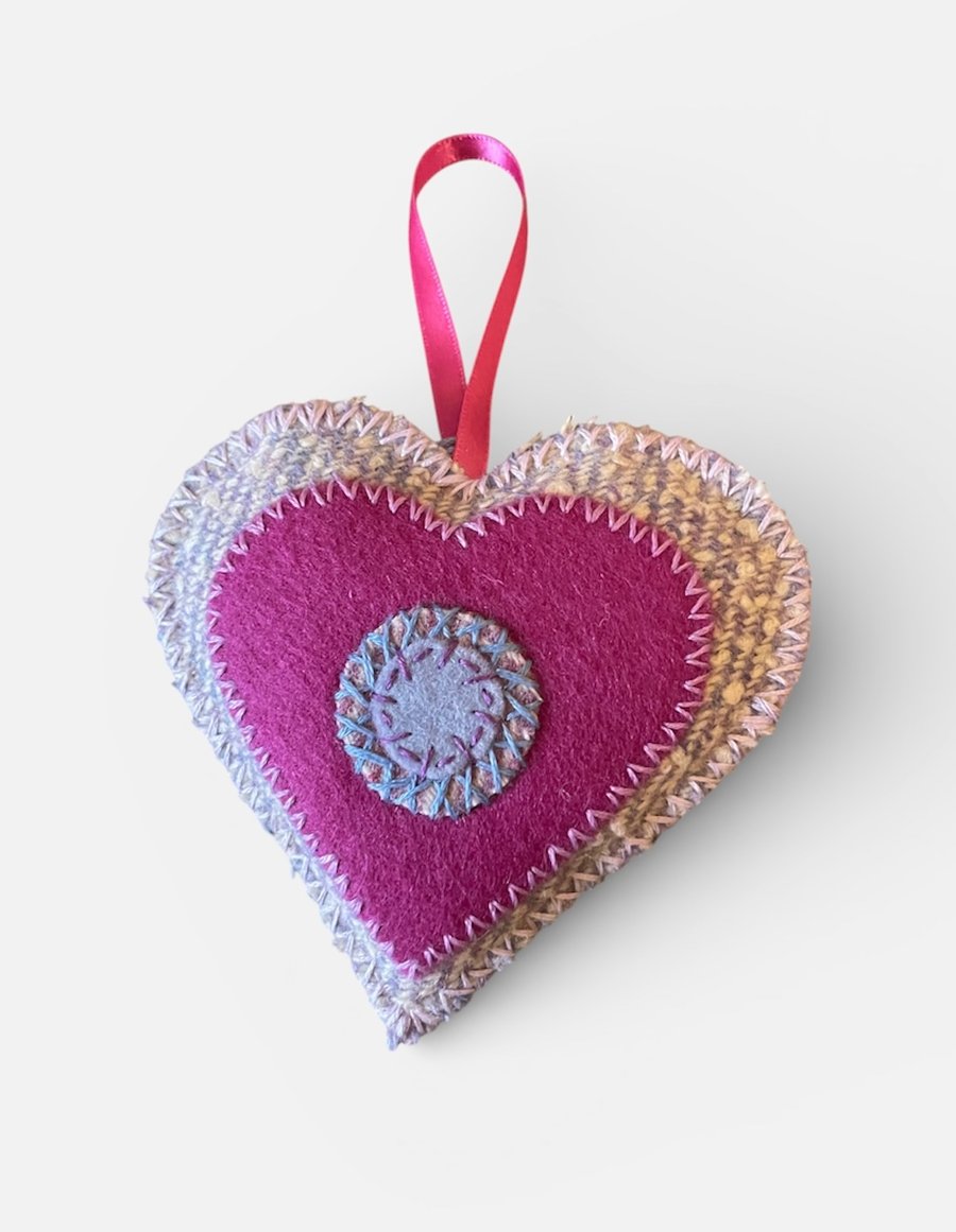 Hand stitched Lavender heart FH5