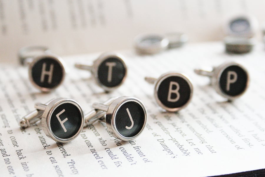 Personalized Cufflinks Sterling Silver Backs Authentic Typewriter Key Letters 