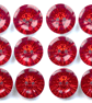 12 Crystal Style Dish Buttons, Red, 13mm Wide, Sparkly, Acrylic, Silver Back