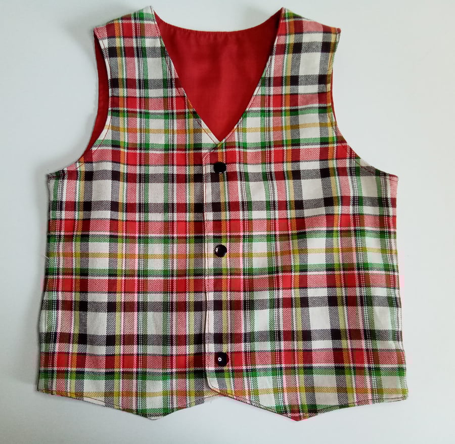 Boys Waistcoat, Age 4yrs, Tartan waistcoat, clothes for Christmas 