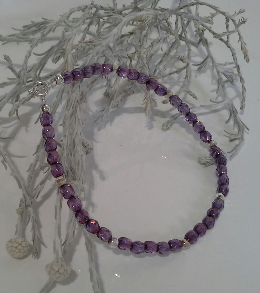 Purple Sparkley Crystal Sterling Silver Bracelet