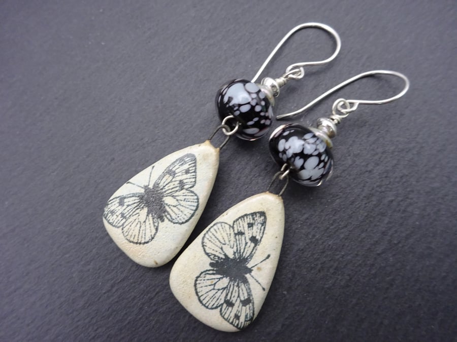 sterling silver earrings, lampwork glass and ceramic butterfly jewellery