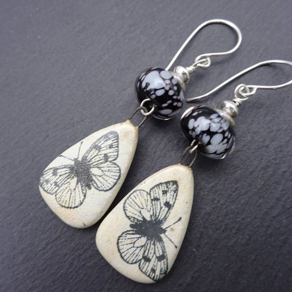 sterling silver earrings, lampwork glass and ceramic butterfly jewellery