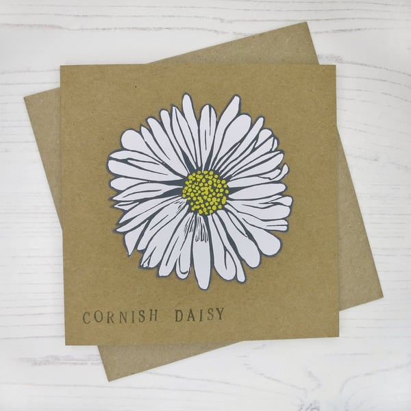 Cornish Daisy Greetings Card - Hand Printed Lino Cut