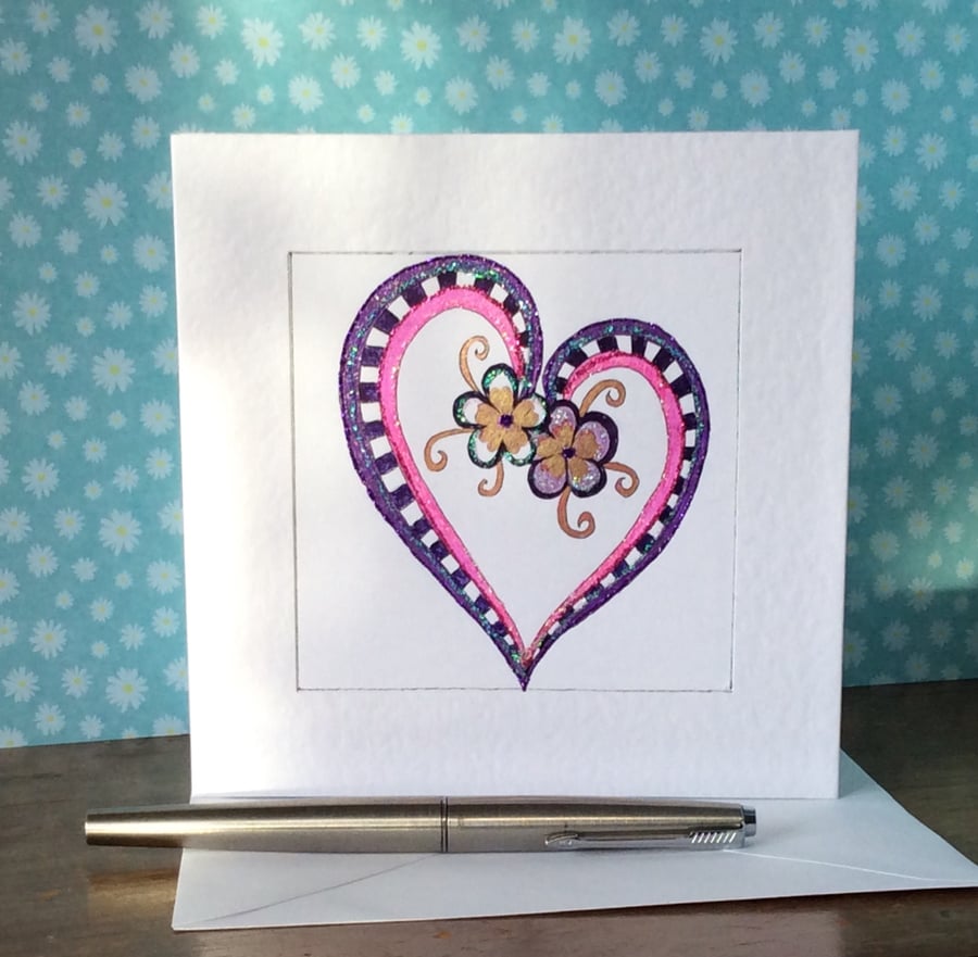 Handmade patterned heart card. 