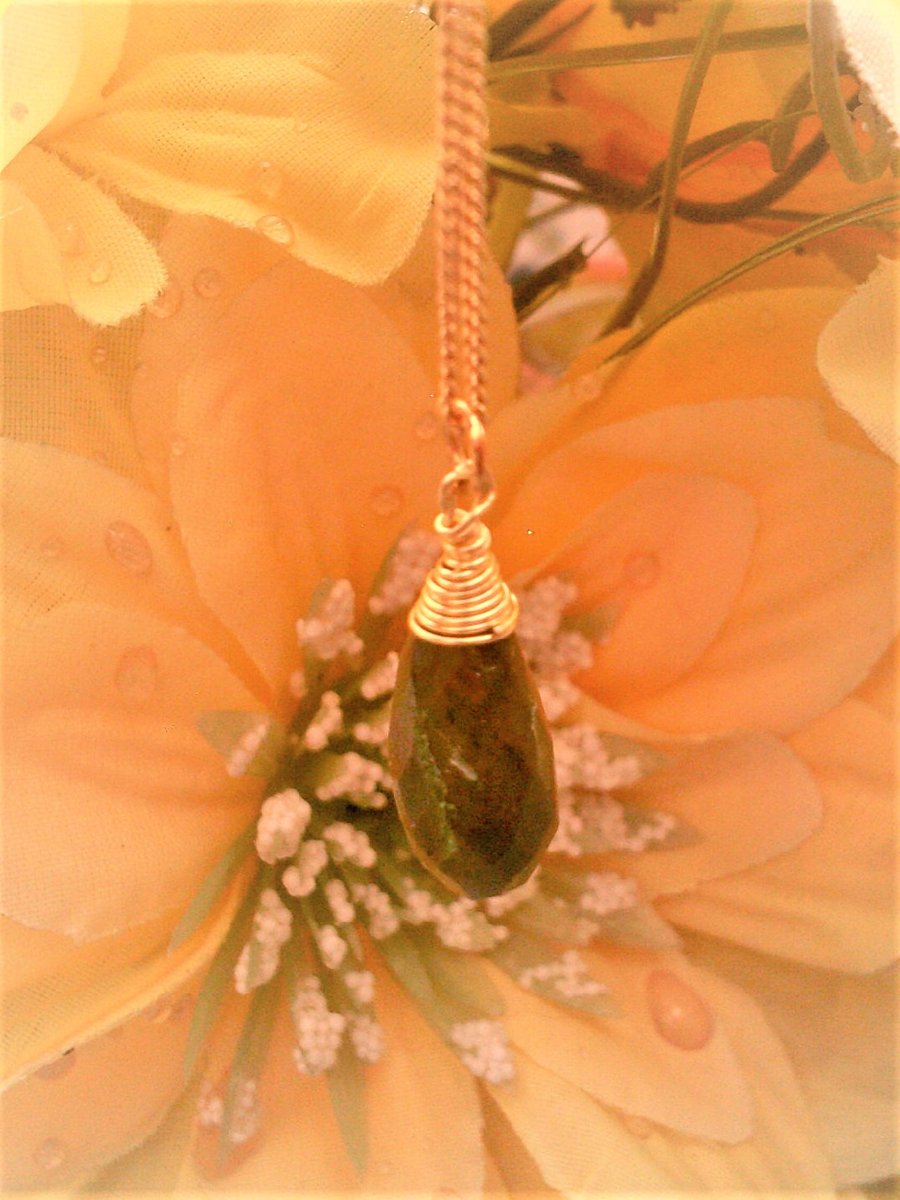 Green Peruvian Opal Necklace with Gold Vermeil Chain