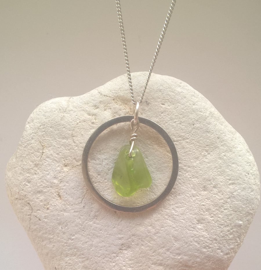 Peridot and Silver Hoop Necklace