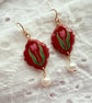 Pink Tulip Red Ornamental Statement Earrings - FREE SHIPPING