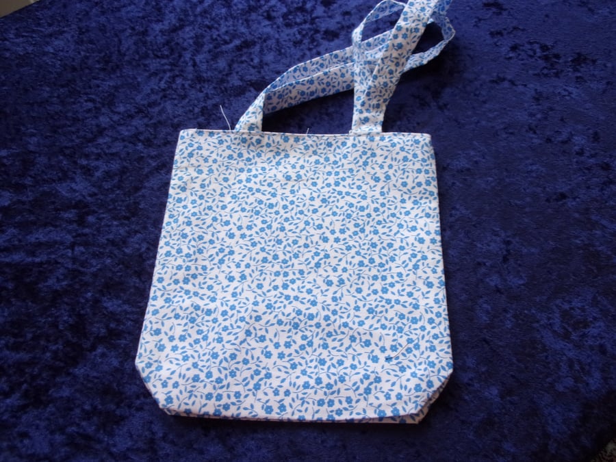 White Fabric Bag with Small Blue Flowers
