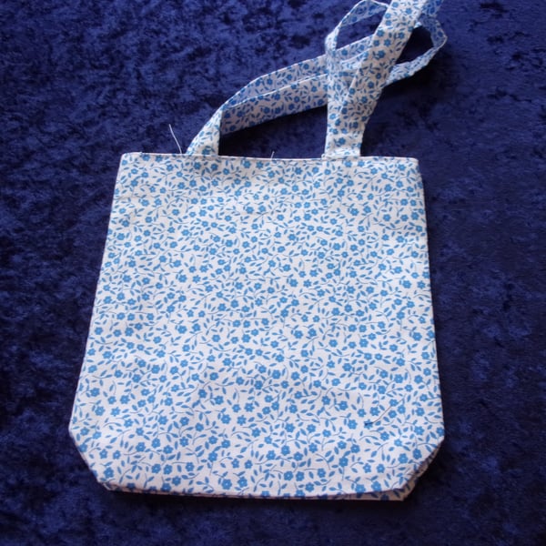 White Fabric Bag with Small Blue Flowers
