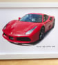 Ferrari 488 2018 - 4x6", A4 or A3 Print in a Black or White frame