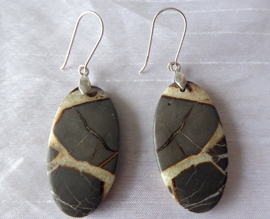 Sterling Silver & Septarian Oval Earrings