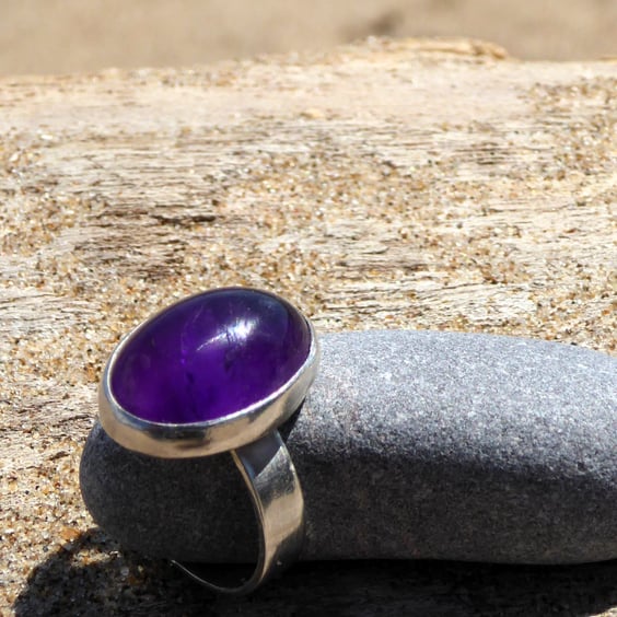 Handmade Sterling Silver 925 Amethyst Gemstone Ring - Unique Silver Jewellery