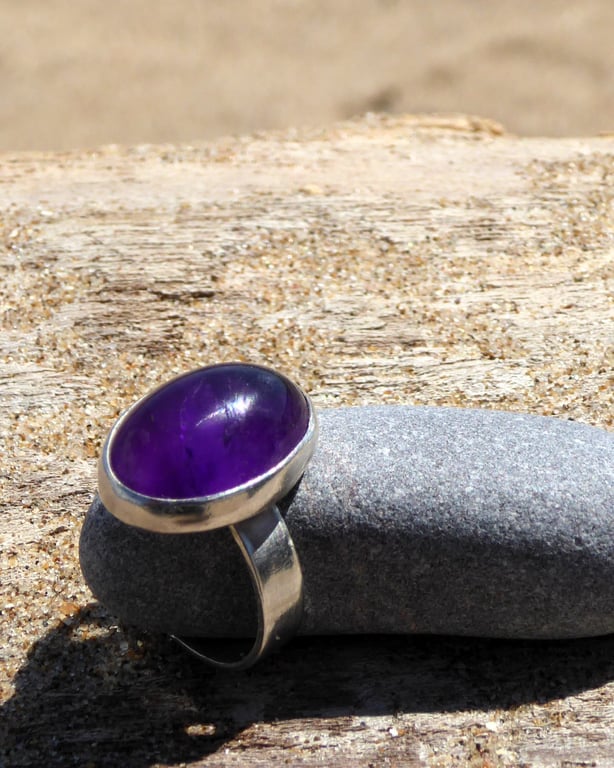 Handmade Sterling Silver 925 Amethyst Gemstone Ring - Unique Silver Jewellery