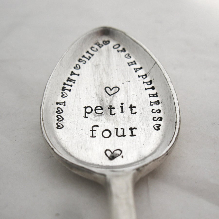 Petit Four Spoon with handstamped wording
