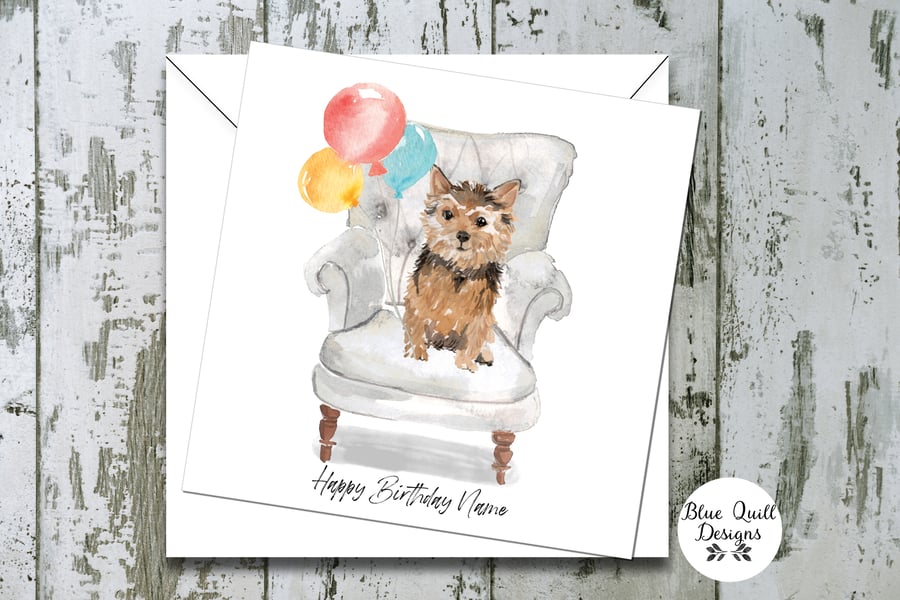Norfolk Terrier Watercolour Print Personalised Birthday Card