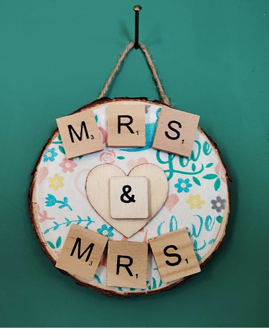 Wooden wall art Mrs and Mrs