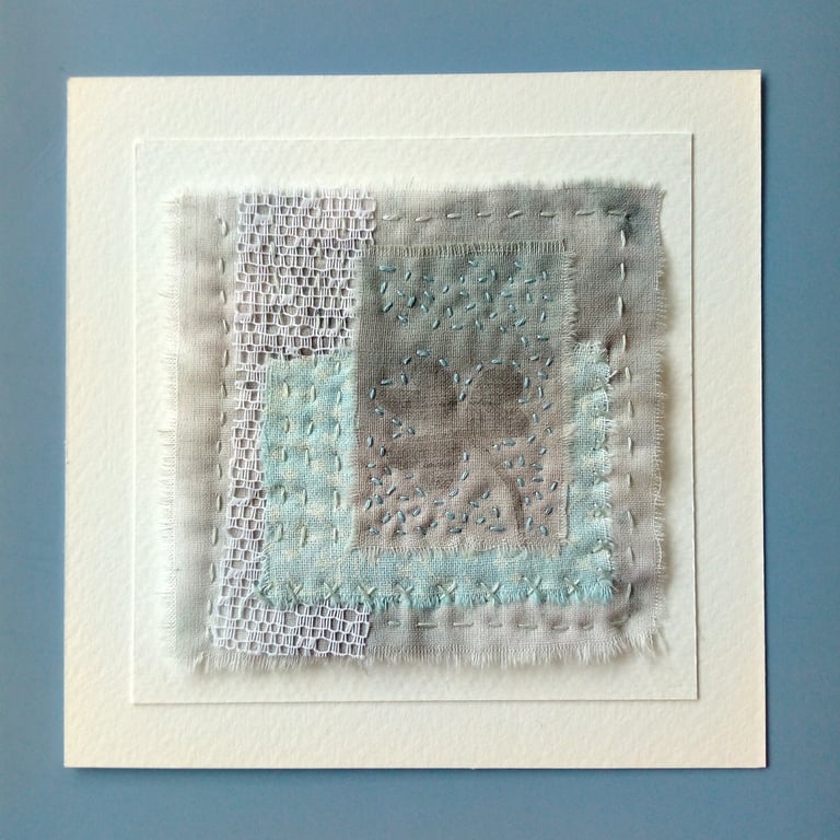 Textile Art with Hand Printed Clover Leaf 