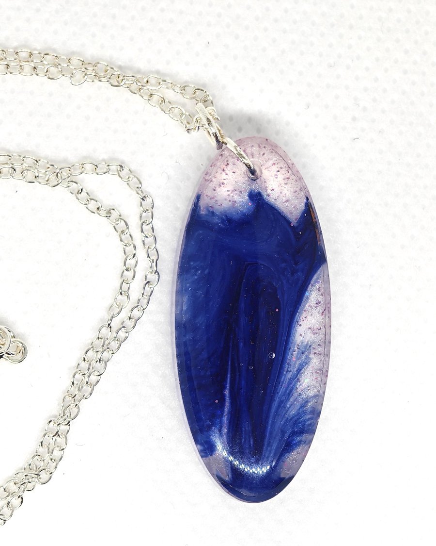 Flow Resin Pendant: Blue and Pink Swirl Necklace