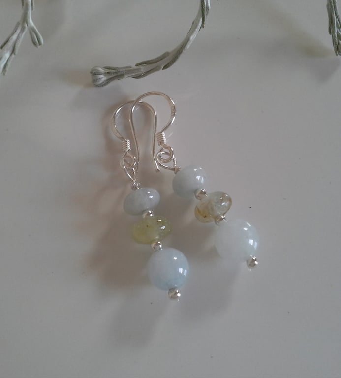 Dainty, Feminine Aquamarine Sterling Silver Earrings