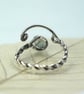 Silver Twist Ring with Moss Aquamarine Gemstone March Birthstone Adjustable - Image 9