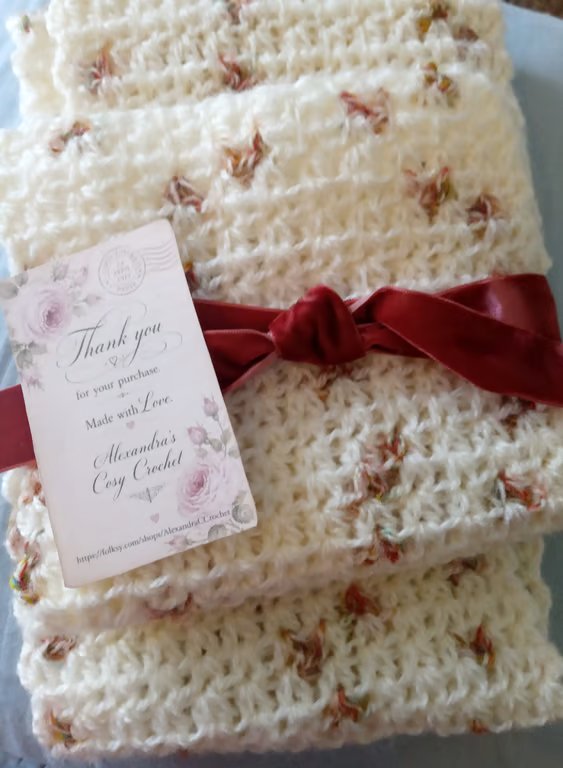 Soft Crocheted Scarf - Handmade Scarf - Pretty Crocheted Scarf - Handmade Gift