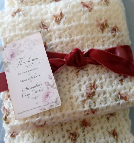 Soft Crocheted Scarf - Handmade Scarf - Pretty Crocheted Scarf - Handmade Gift