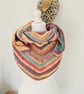 Multicoloured Crochet Scarf, Colourful Striped Triangle Shawl Wrap - Image 2