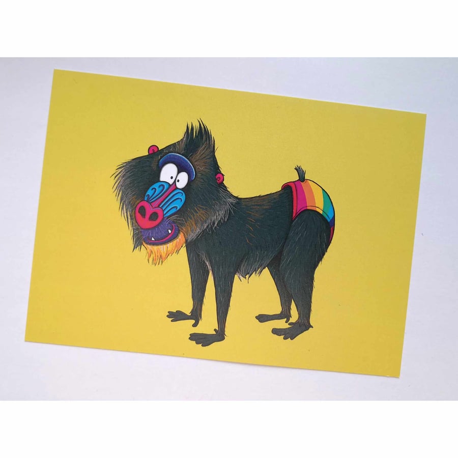 Rainbow bum monkey art print