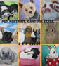 Pet Portrait Cartoon Style 6x4 Cat Dog Rabbit Guinea Pig Hamster Horse Donkey - Image 1