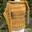 Halo Effect Merino Wool Hand Knitted Textured and Lace Golden Yellow Shawl Wrap