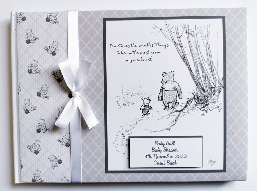 Classic Winnie the pooh black and white baby shower, birthday guest book
