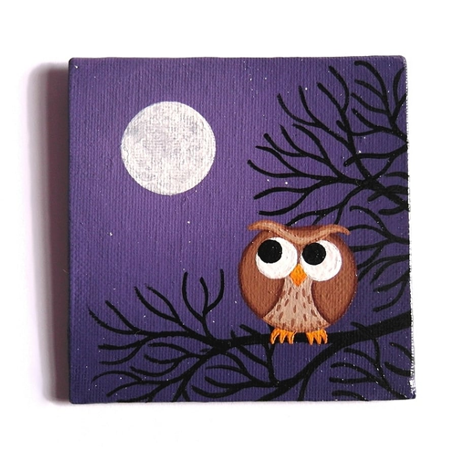 Sold Owl Magnet - large painted fridge magnet with cute owl