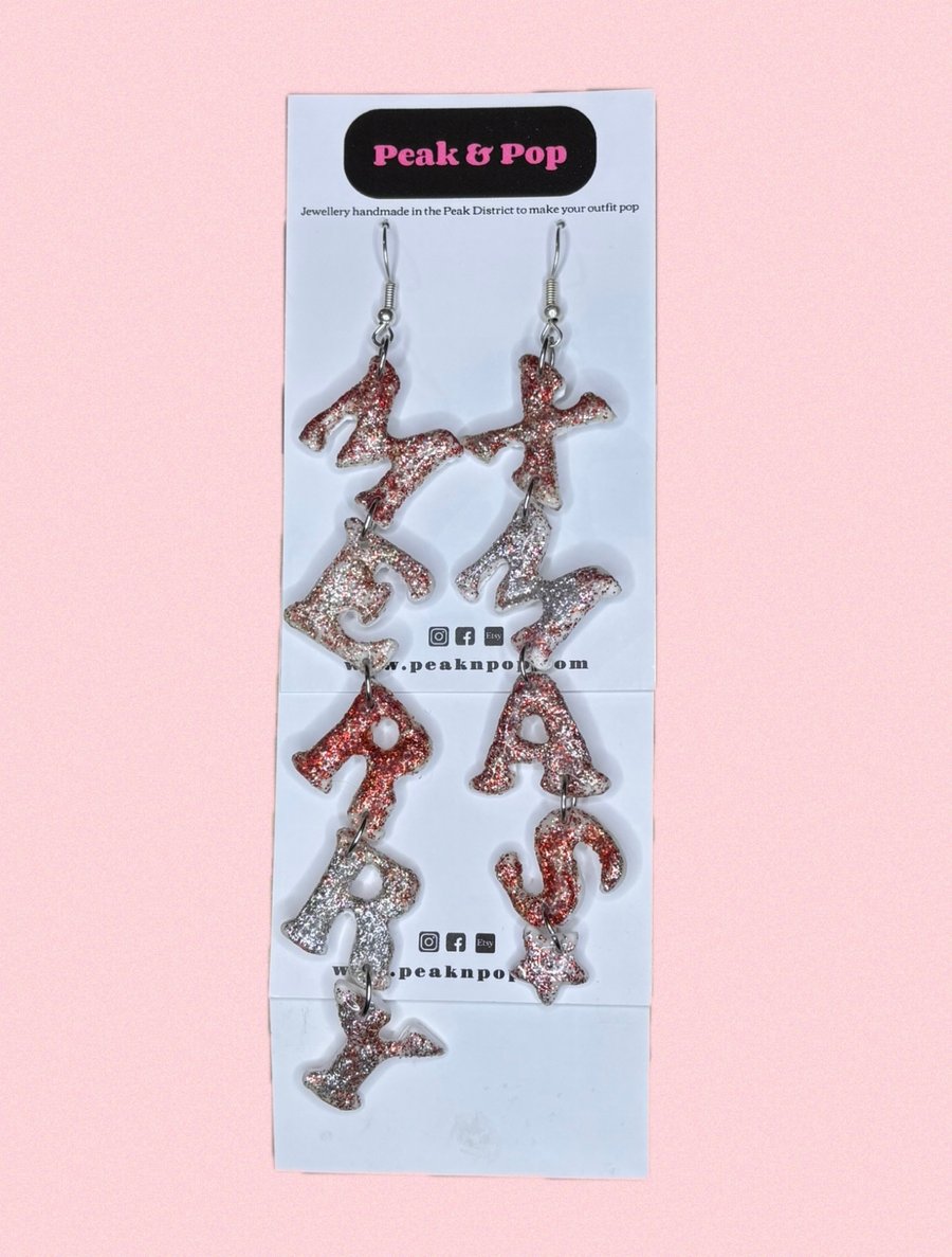 Merry Xmas Glitter Letter Christmas Statement Earrings